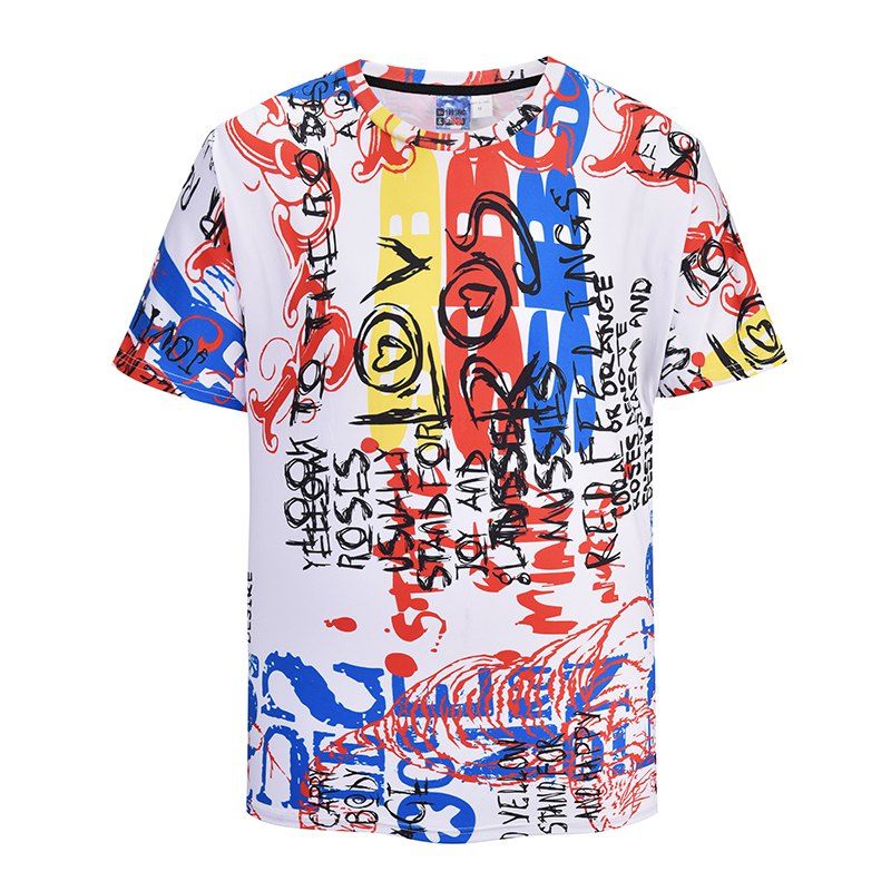 

Men's Casual 3D Print Graffiti Letter Short Sleeves T-shirt, White