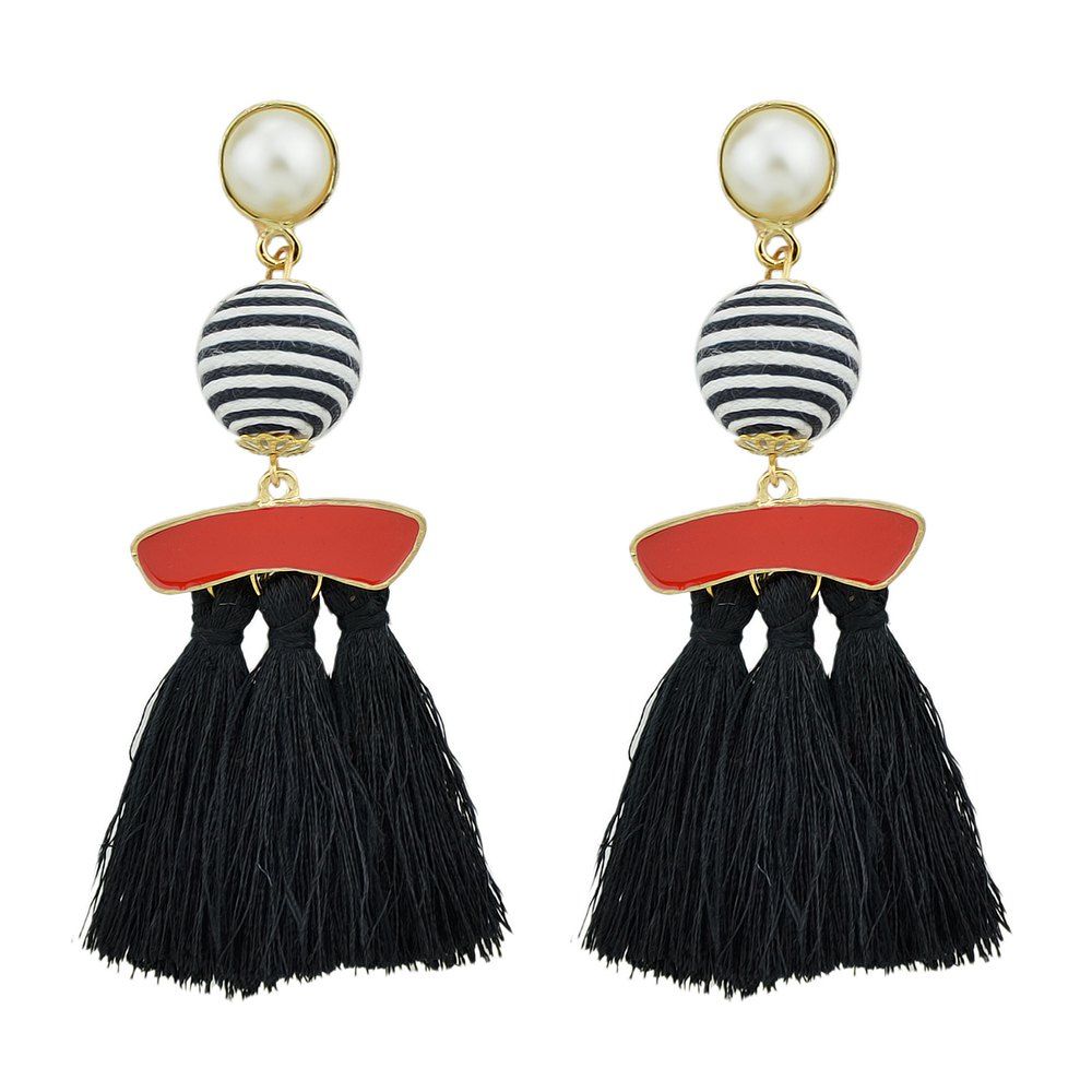 

Bead with Colorful Enamel Tassel Statement Earrings, Black