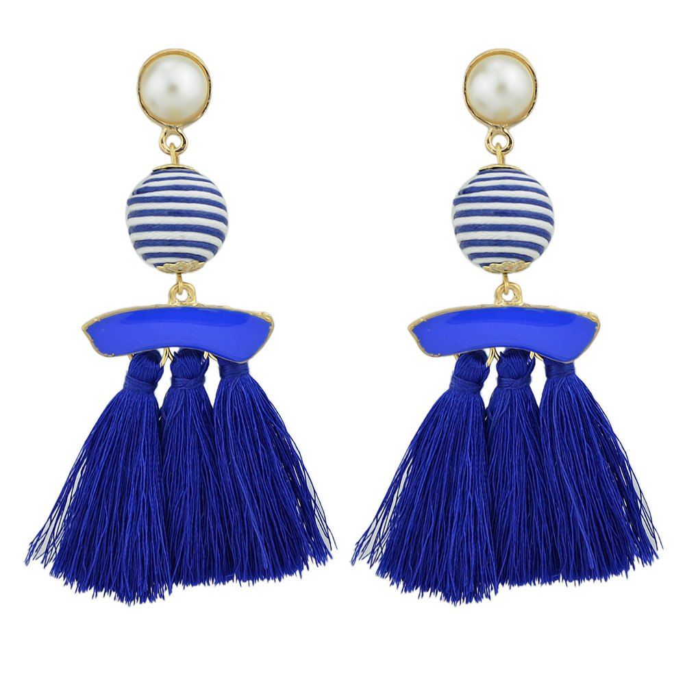 

Bead with Colorful Enamel Tassel Statement Earrings, Deep blue