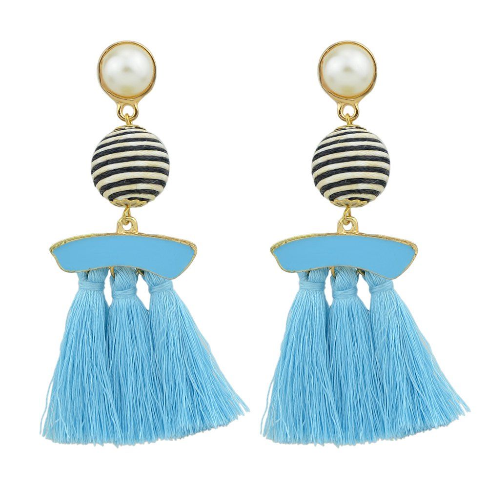 

Bead with Colorful Enamel Tassel Statement Earrings, Light sky blue