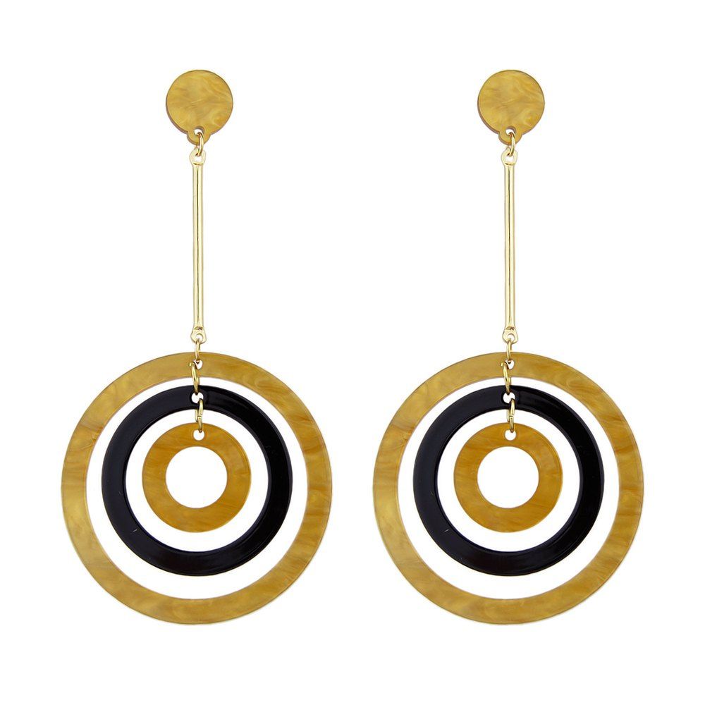 

Gold-color Long Earrings With Black Brown Circle