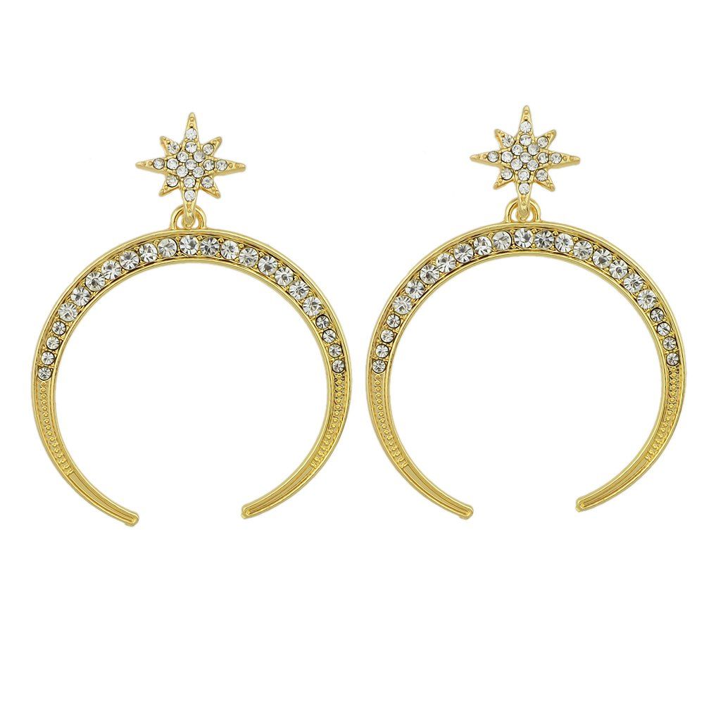 

Rhinestone Geometric Star Circle Big Party Drop Earrings, Gold