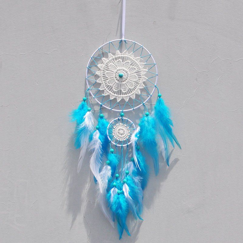 

Blue Feather Double - Circle Dreamcatcher Handmade Home Hanging Decoration Gift, Celeste