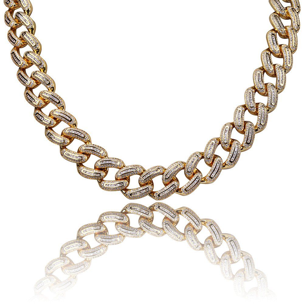 

18K Gold Plated Micro Paved CZ Stone Cuban Chain Necklace, Golden brown