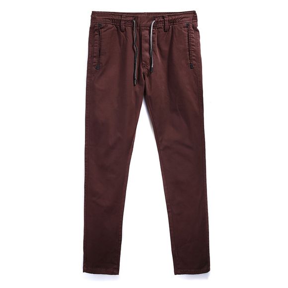 Pantalon décontracté à la mode pour hommes, couleur simple, tube droit - Rouge Vineux 32