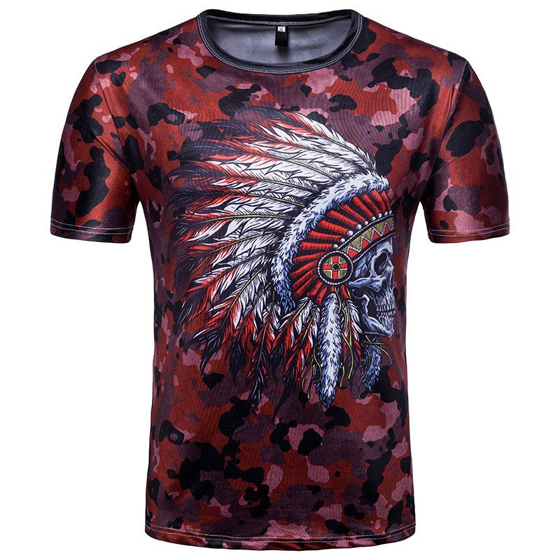 

New Summer Dress National Print Indian Element Short Sleeve T-Shirt, Red