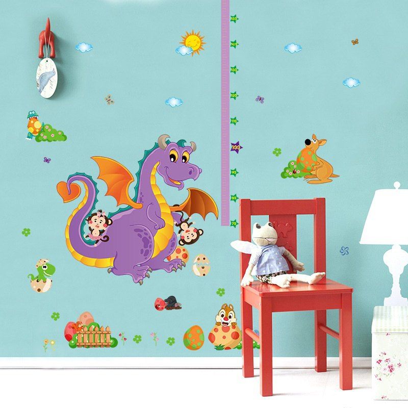 

Cute Kindergarten Children Room Decoration Cartoon Dinosaur Height Wall Stickers, Multi