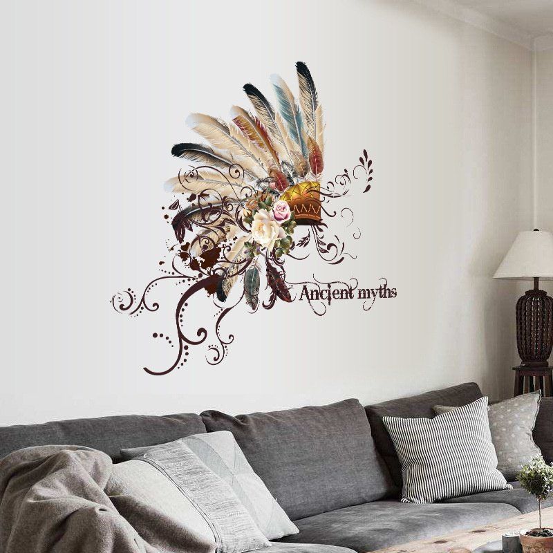 

Removable New Creative Pretty Feather Hat Bedroom Living Room Decor Wall Sticker, Multi