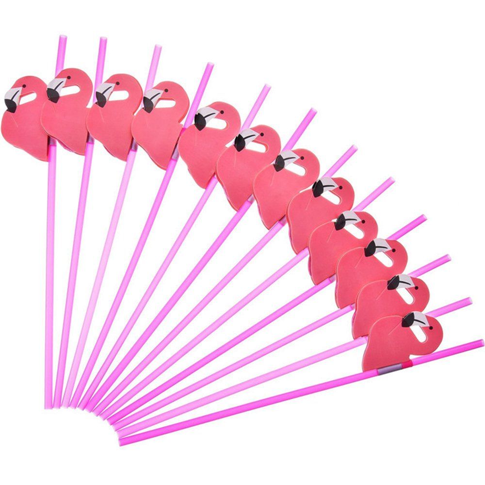 

50 Pcs / Lot Lovely 3D Cute Flamingo Plastic Straws, Deep pink