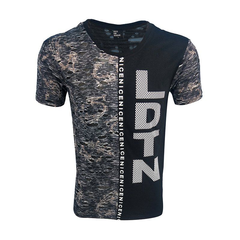 

Men's Short-sleeved Round Neck Stitching T-shirt, Black