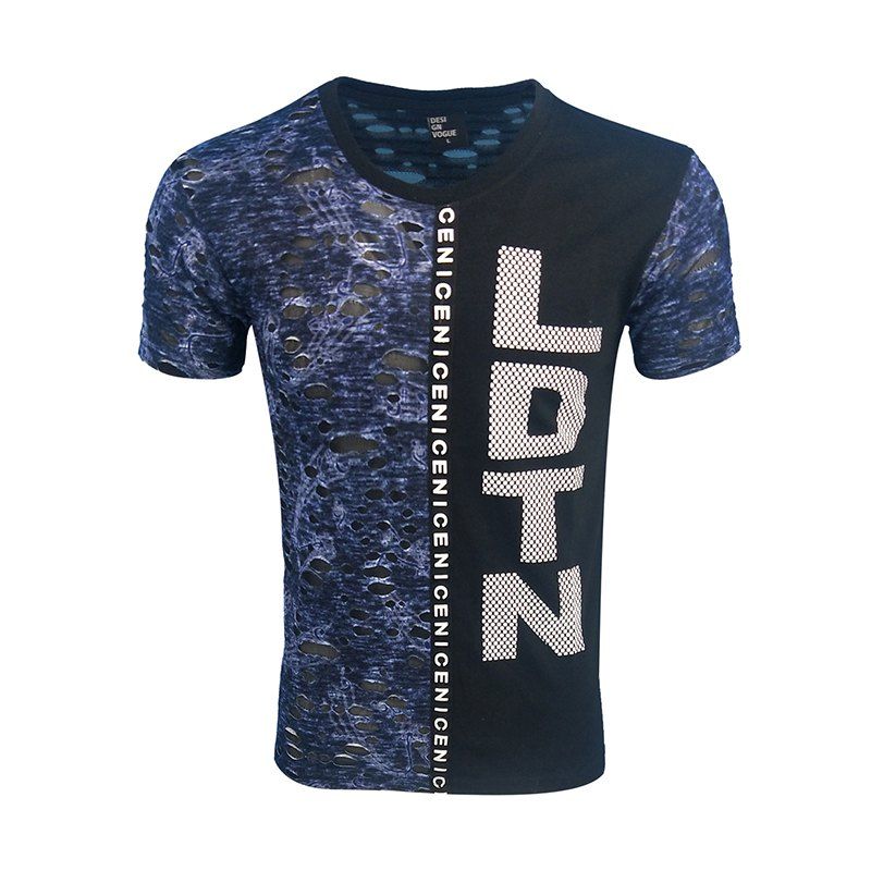 

Men's Short-sleeved Round Neck Stitching T-shirt, Deep blue