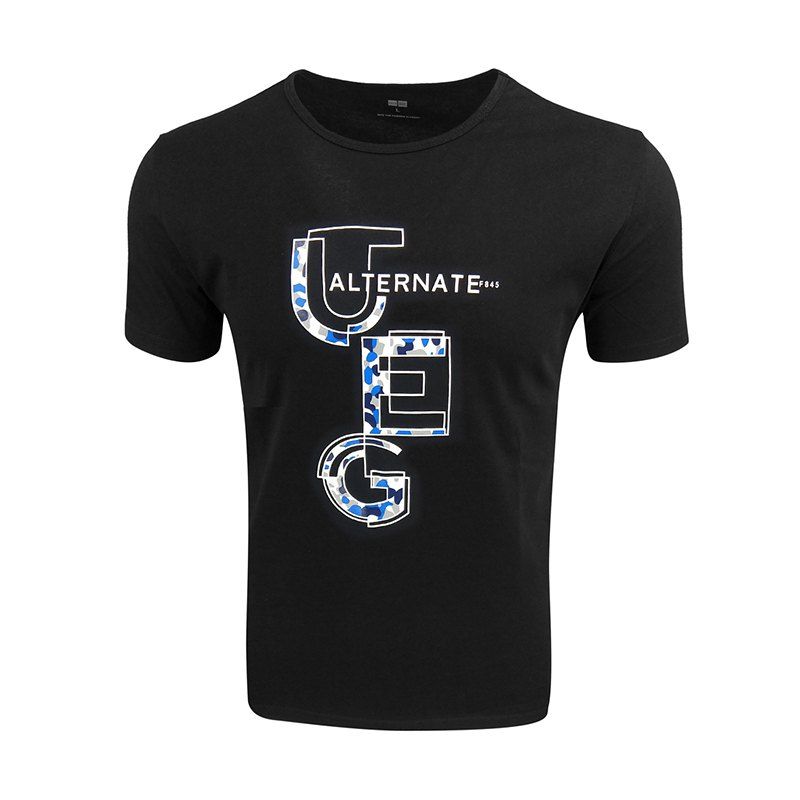 

Men's Printed Round Neck T-shirt, Black