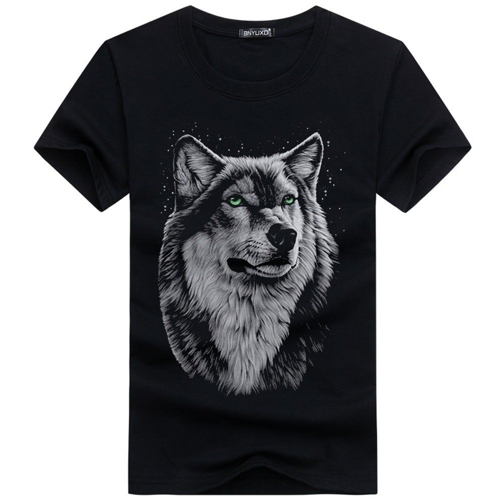 

Summer New 3D Wolf Head Men's Short Sleeve T-Shirt, Black