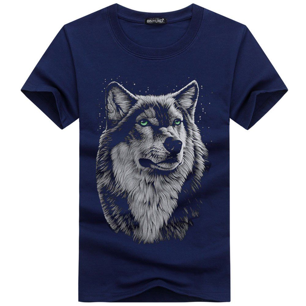 

Summer New 3D Wolf Head Men's Short Sleeve T-Shirt, Blue