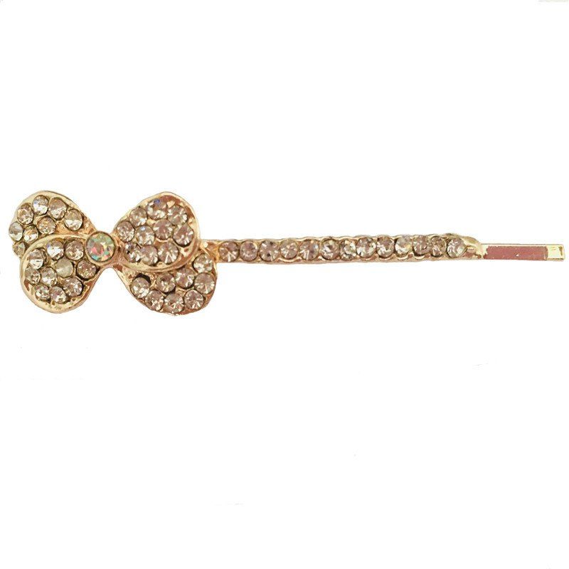 

New Simple and Stylish Personalized Diamond Double Bow Hair Clip, Gold
