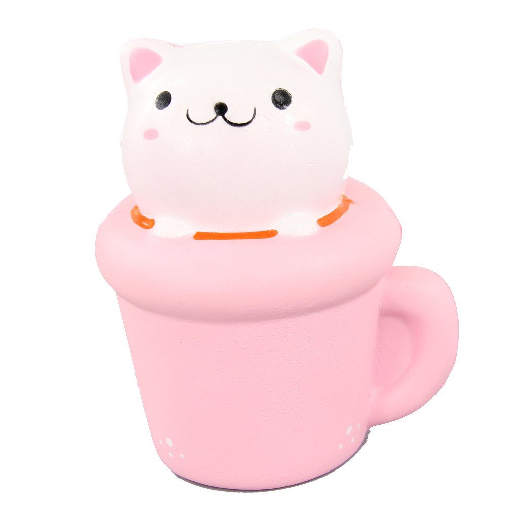 

Jumbo Squishy Cat and Cup Relieve Stress Toys, Pink