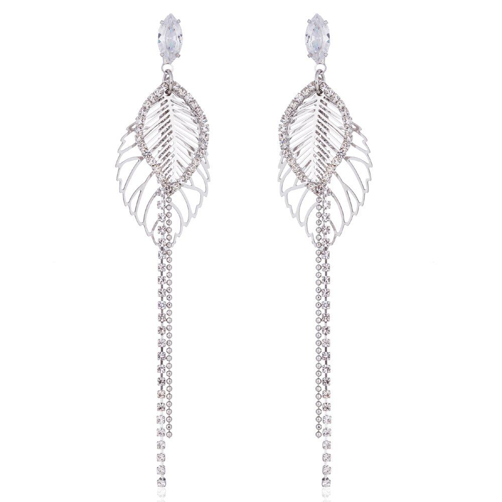 

Two Pieces of Silver Leaf Long Chain Earrings