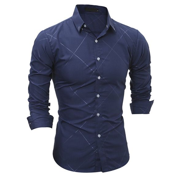 Nouvelle chemise à manches longues occasionnelle classique Slim Embossed Men - Cadetblue M