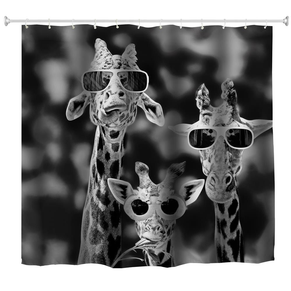 

Sunglasses Giraffe Water-Proof Polyester 3D Printing Bathroom Shower Curtain, Multi-a