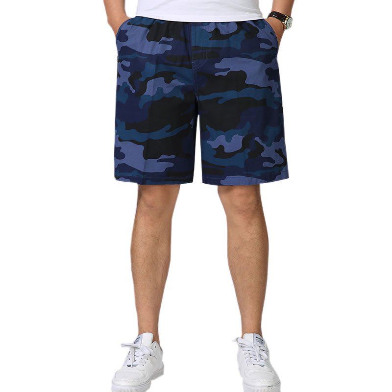 

Men Fashion Cargo Shorts Mid Waist Camouflage Print Loose Comfy Shorts, Blue