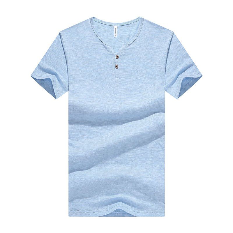 

Men Button Chic Original Design Skin-Friendly Trendy Tee T-Shirt, Light blue