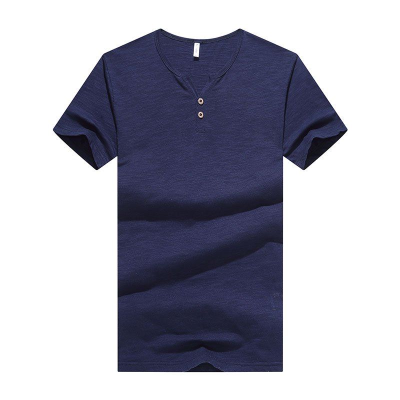 

Men Button Chic Original Design Skin-Friendly Trendy Tee T-Shirt, Deep blue