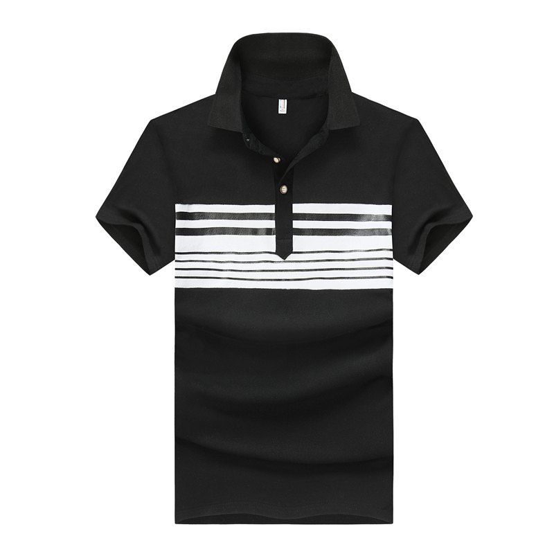 

Men Polo Shirt Short Sleeve Color Block Patchwork Ventilate Polo Shirt, Black
