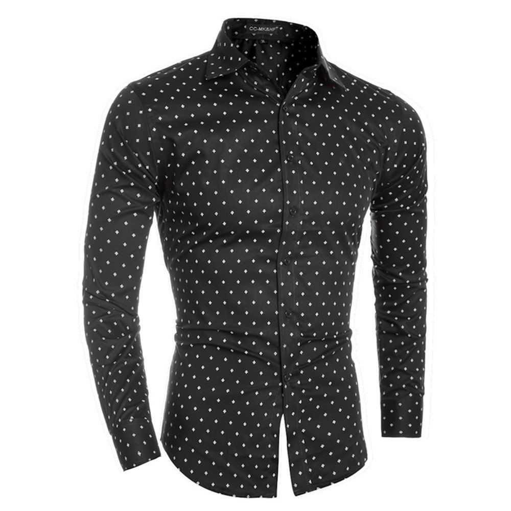 

Boutique Cotton Small Aircraft Print Men's Casual Slim Long-Sleeved Shirt, Black