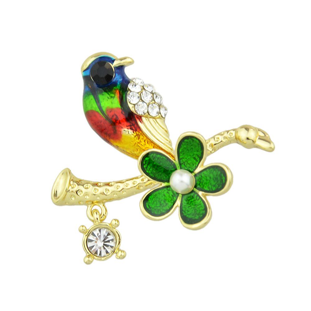 

New Lovely Bird Enamel Brooch with Rhinestone, Gold