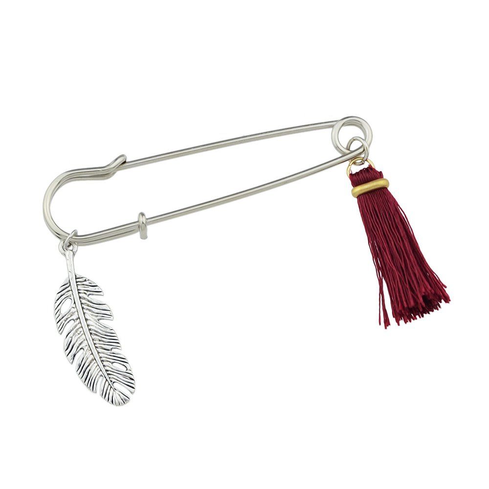 

Tassel Brooch Silver Color Feather Charm, Chilli pepper