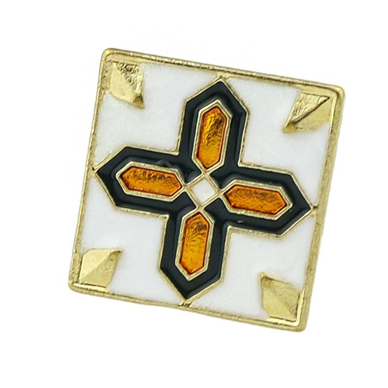

Square Brooch with Cross and Flower Pattern, Gold
