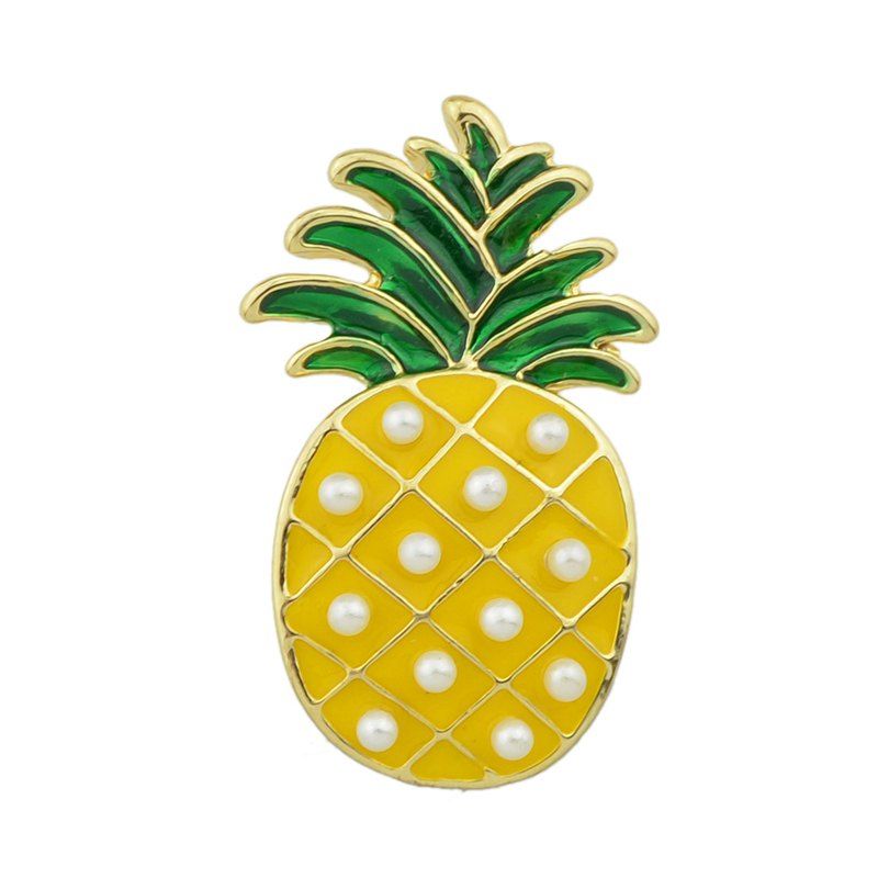 

Gold-color with Green Yellow Enamel Pineapple Brooch, Bright yellow