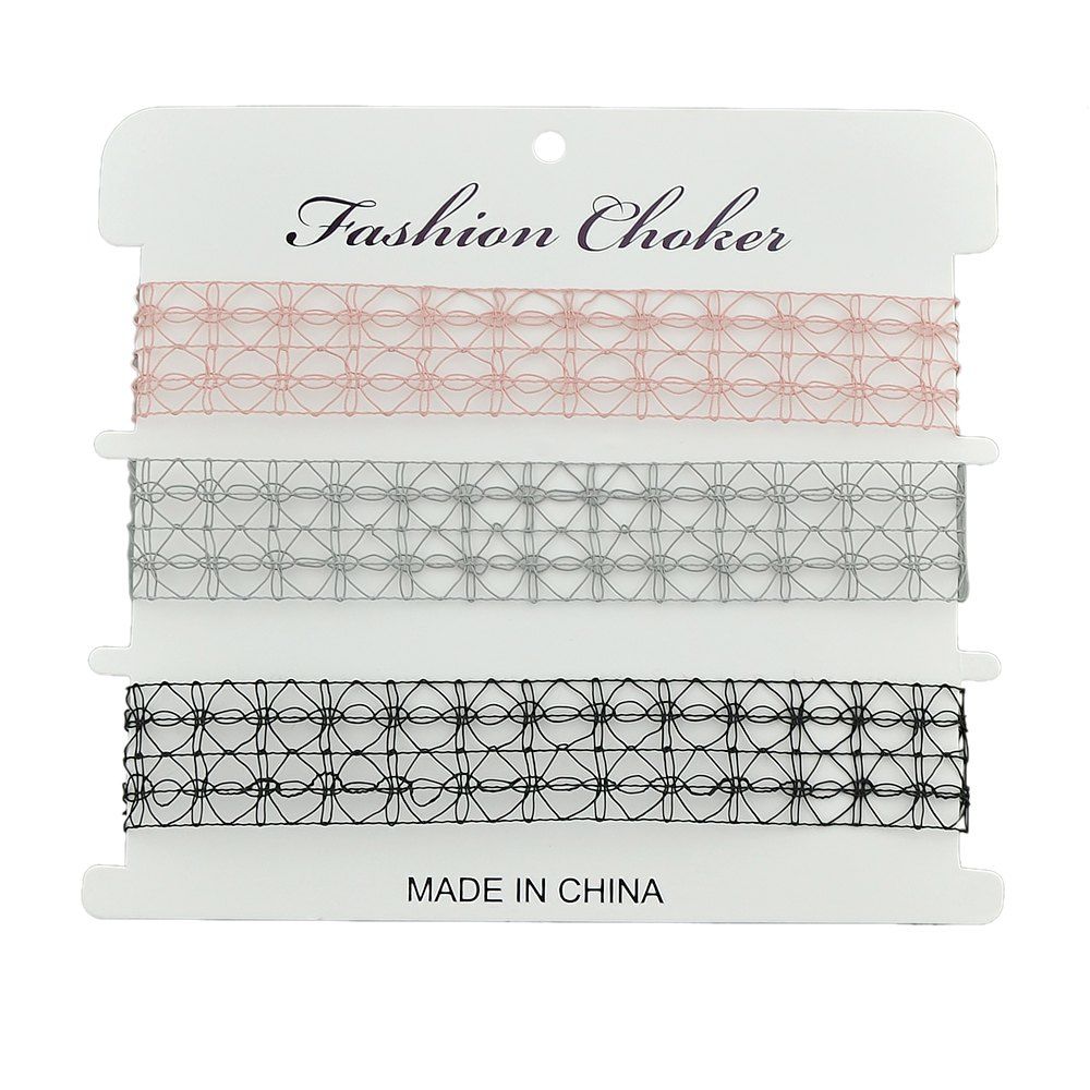 

Black Pink Gray Lace Hollow Out Choker Necklace, Multi