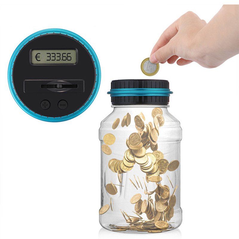 

Electronic Digital Counting Coin Money Saving Box LCD Display Piggy Bank EURO, Transparent