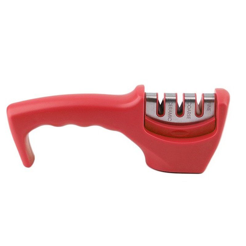 

Professional Manual 3 Stage Knife Sharpener Steel Sharpening Chef's Kitchen Tool, Red