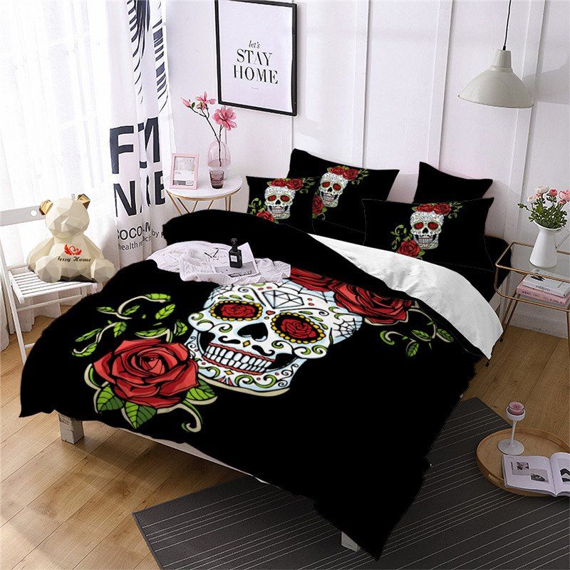 

AS86-B Rose Fear Personality Decorative Pattern Bedding Set, Black