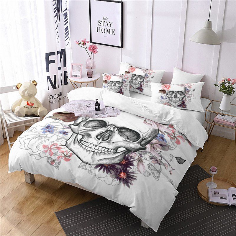 

Rose Fear Personality Decorative Pattern Bedding Set AS92-A, White
