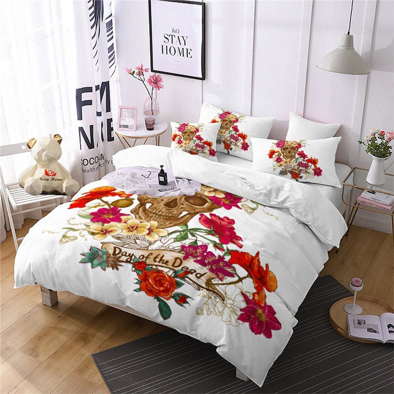 

Rose Fear Personality Decorative Pattern Bedding Set AS94-A, White