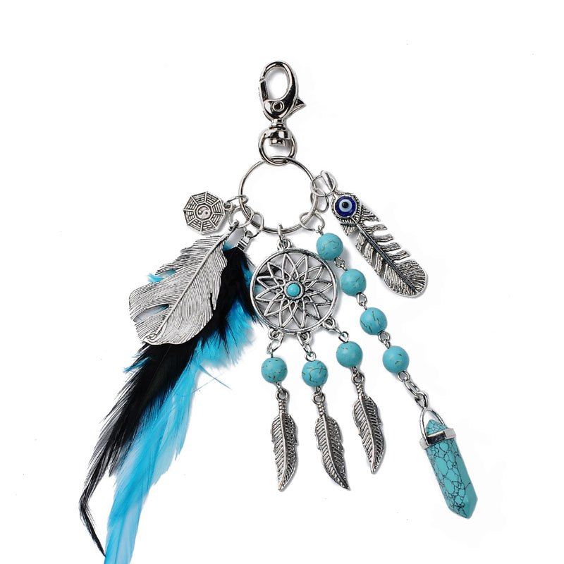 

Popular Natural Turquoise Alloy Leaves Dreamcatcher Key Chain, Medium turquoise