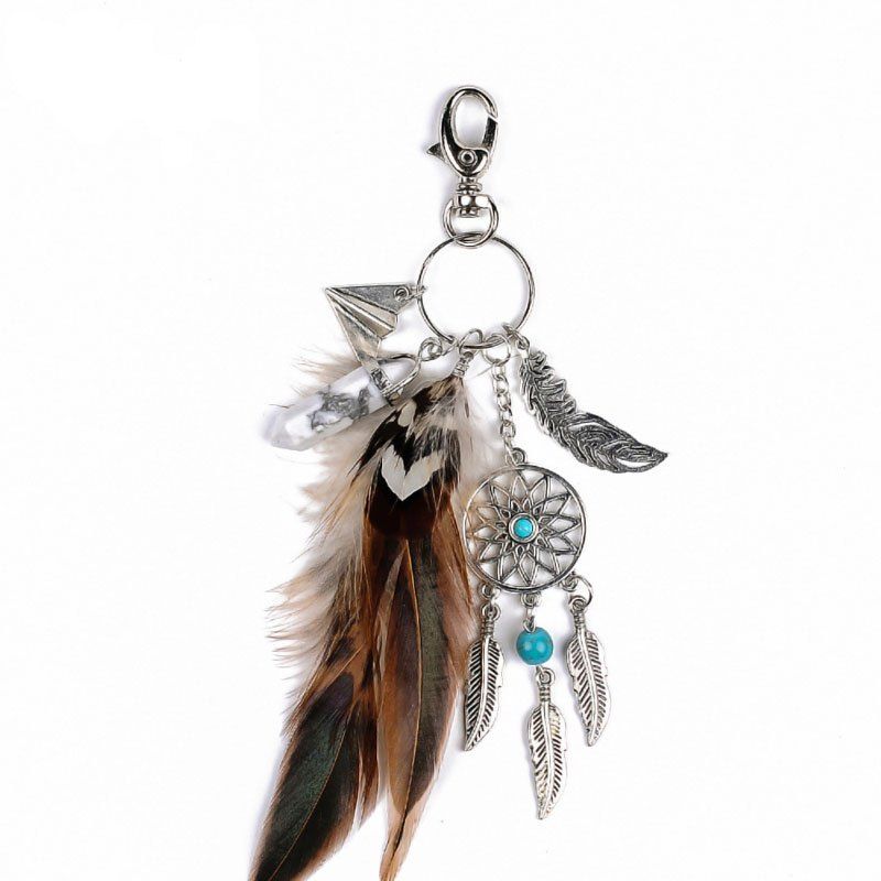 

Fashion Natural Crystal Feather Alloy with Dreamcatcher Key Chain, Multi