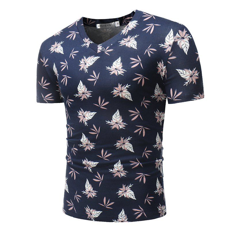 

Summer Fashion Print V Collar Men Short Sleeve T-shirts, Cadetblue