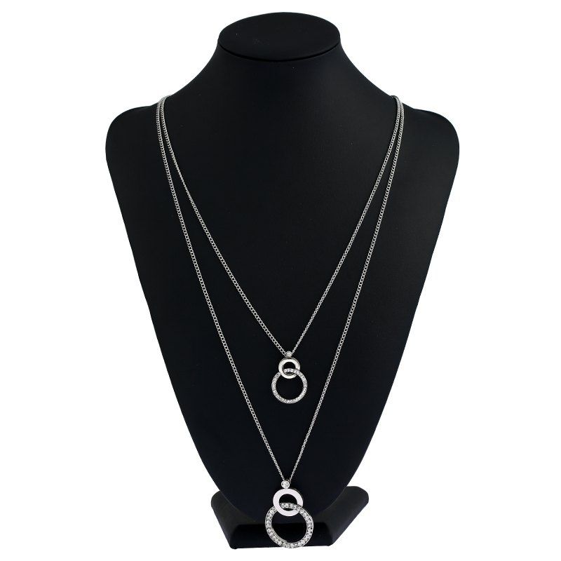 

Multi-layer Fashion Geometric Gourd Diamond Long Necklace, Silver