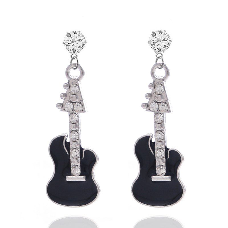 

Violin Drop Diamonds Diamond Korean Six Claw Zircon All-match Earrings, Black
