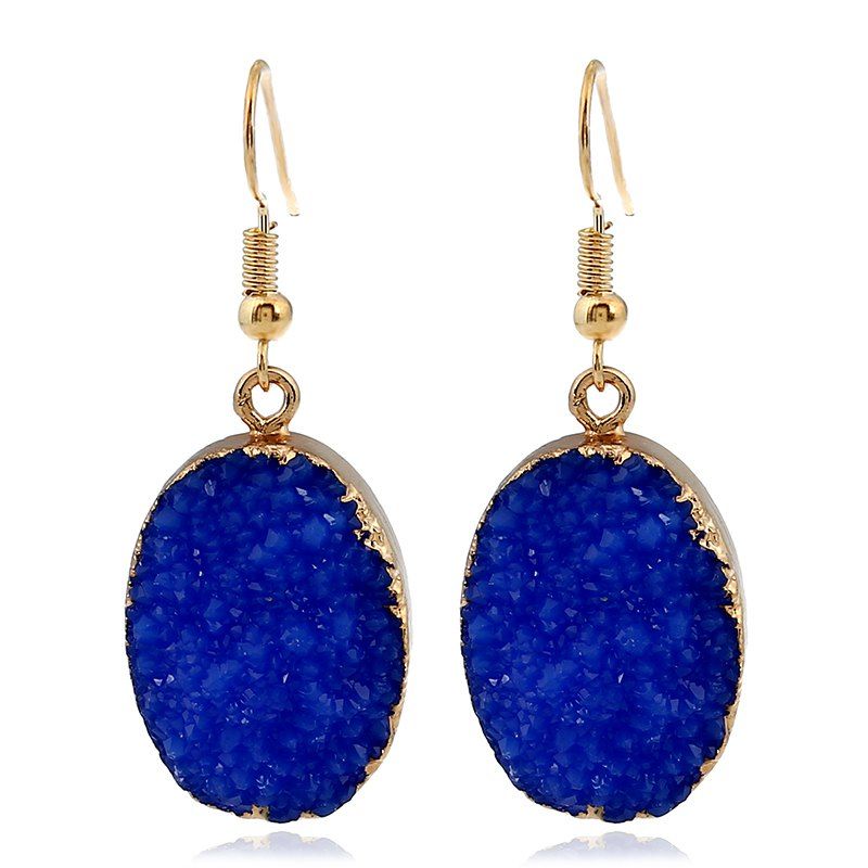 

Oval Stone New Gilt Stone Fashion Simple Earrings, Royal blue