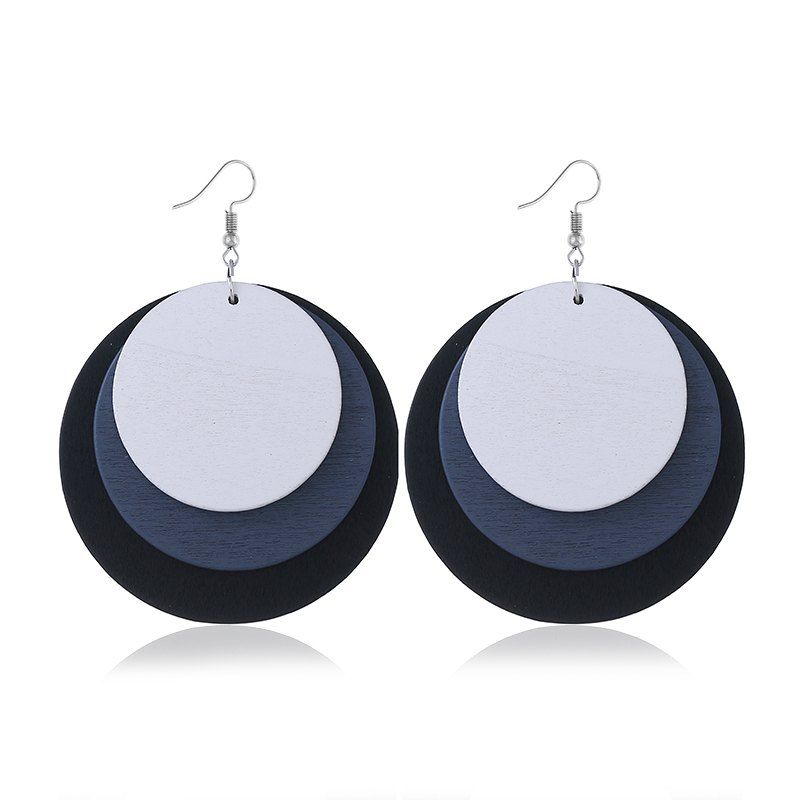 

New Fashion Exaggerated Vintage Simple Color Three Round Wooden Earrings, Black