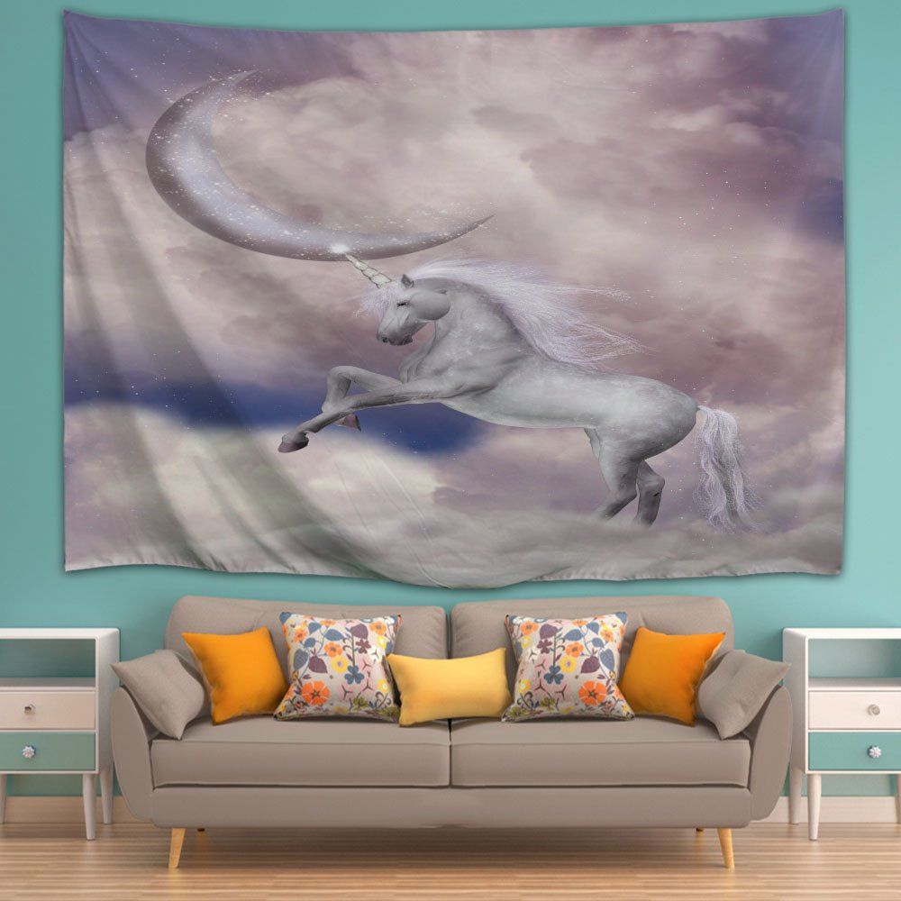 

Crescent Moon Unicorn 3D Printing Home Wall Hanging Tapestry for Decoration, Multi-a