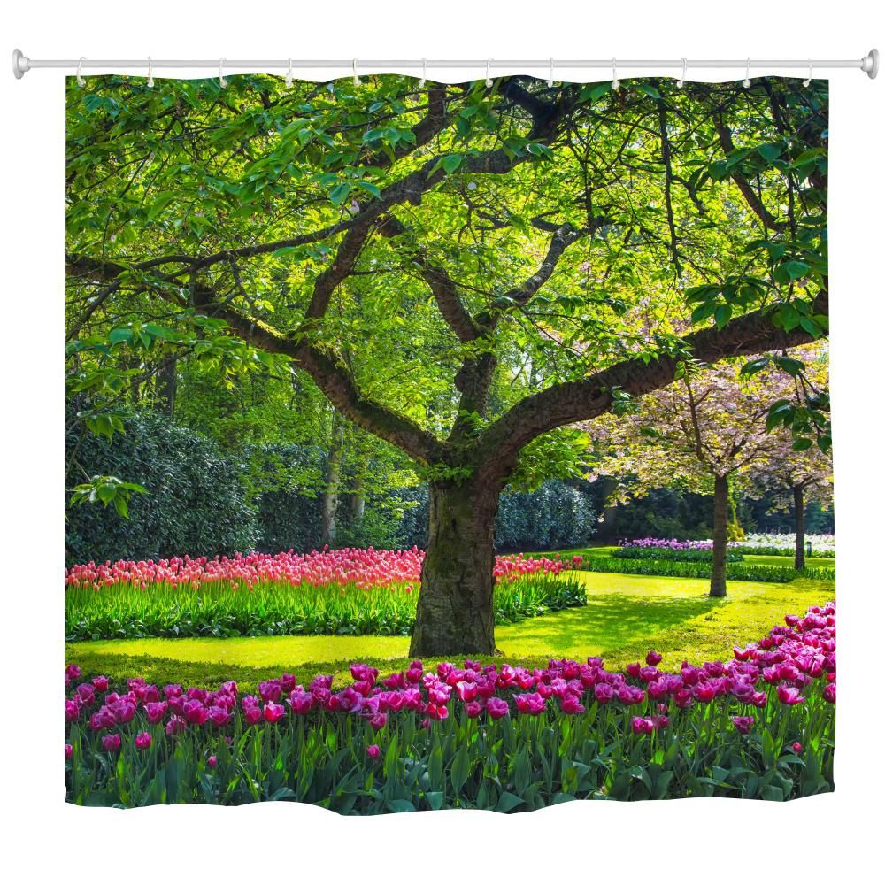 

Flowers and Trees Water-Proof Polyester 3D Printing Bathroom Shower Curtain, Multi-a