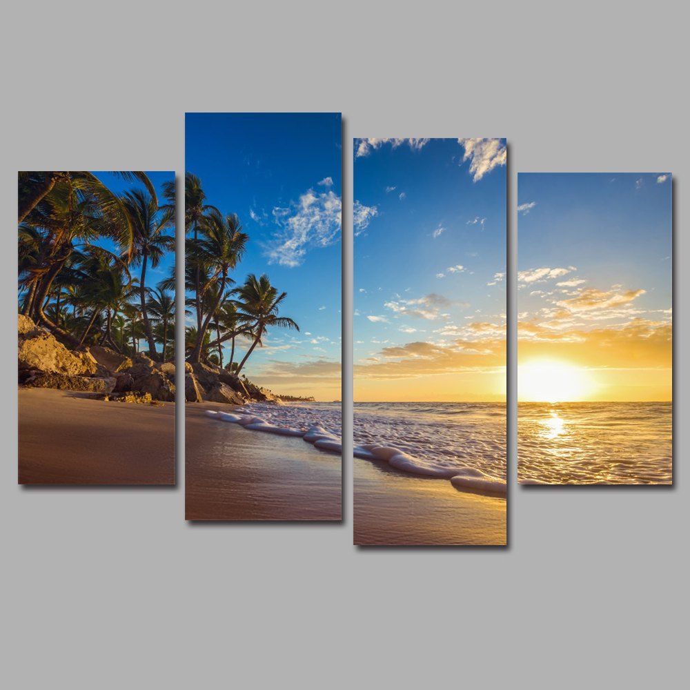 

Coast Sunrise Frameless Printed Canvas Art Print 4PCS, Multi-a