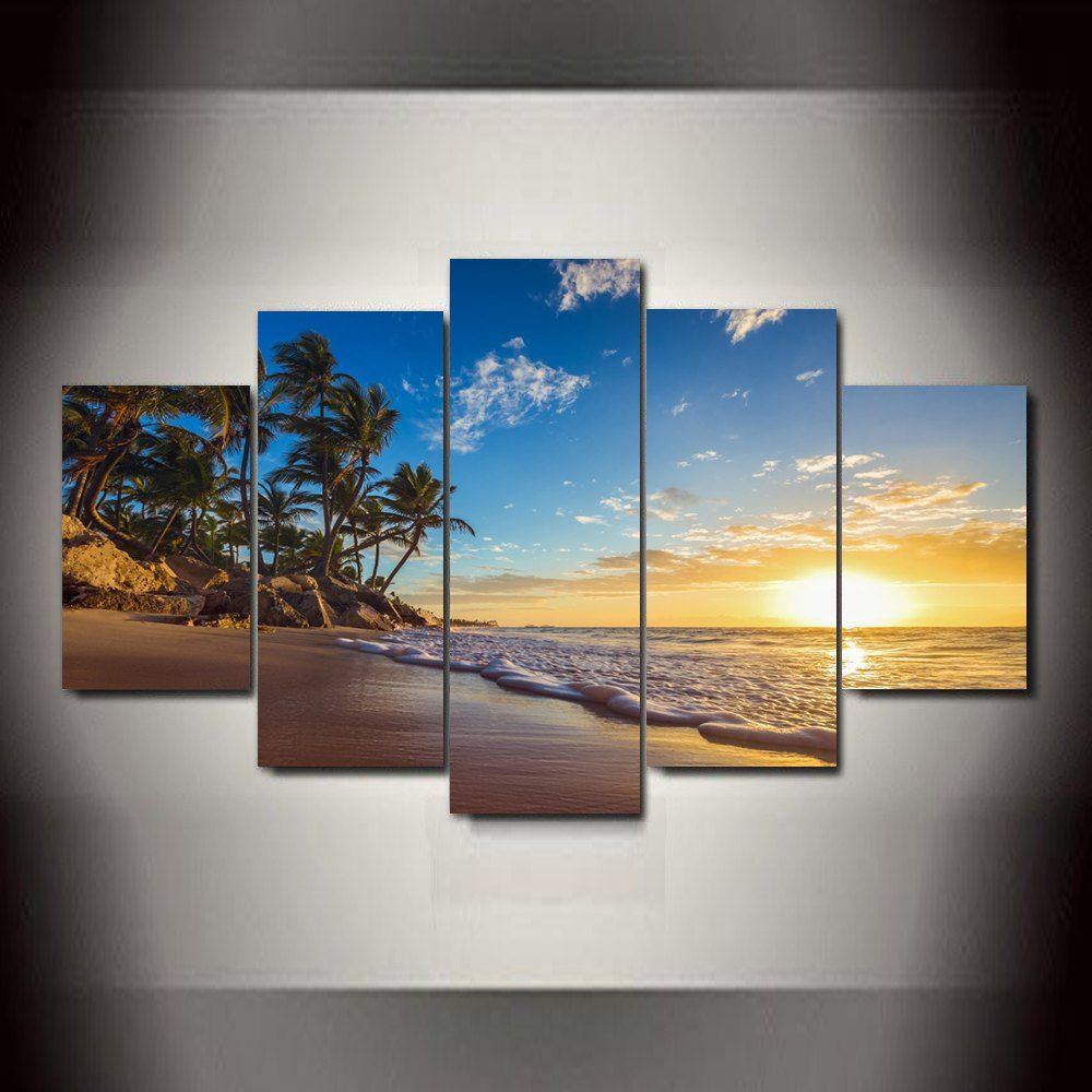 

Coast Sunrise Frameless Printed Canvas Art Print 5PCS, Multi-a