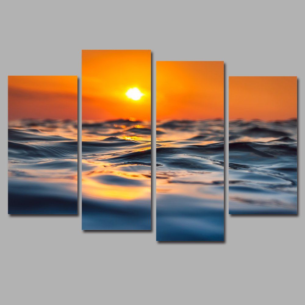 

Sea Surface Micro Wave Frameless Printed Canvas Art Print 4PCS, Multi-a